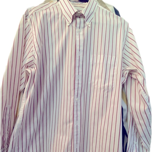 PATRICK JAMES Men’s button down shirt. Dark red/burgundy wide stripe 16/33 Grest - Picture 2 of 6